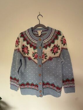 Sundance  Blue Floral Fair Isle Cardigan size Medium